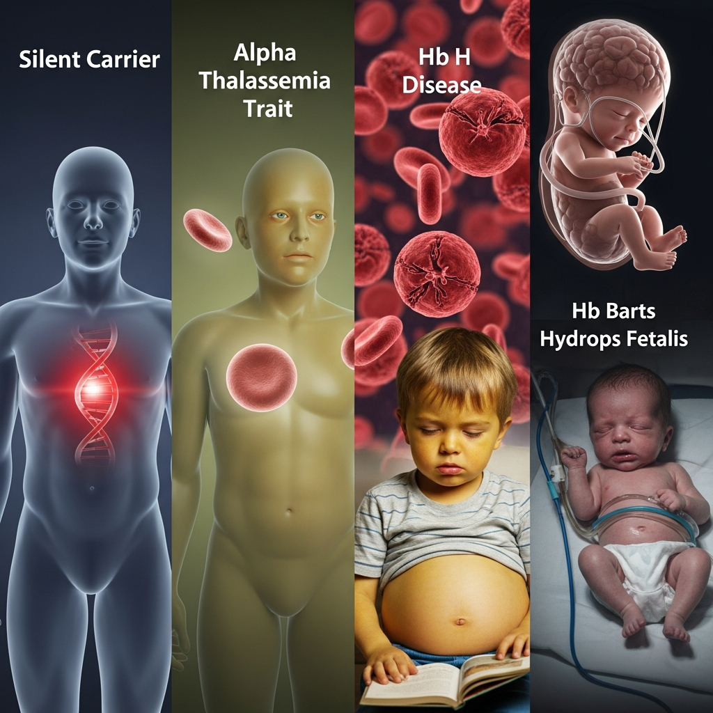 Alpha thalassemia progression from silent carrier to severe form