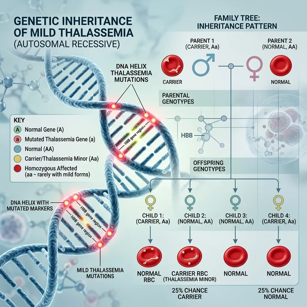 Causes and inheritance of mild thalassemia